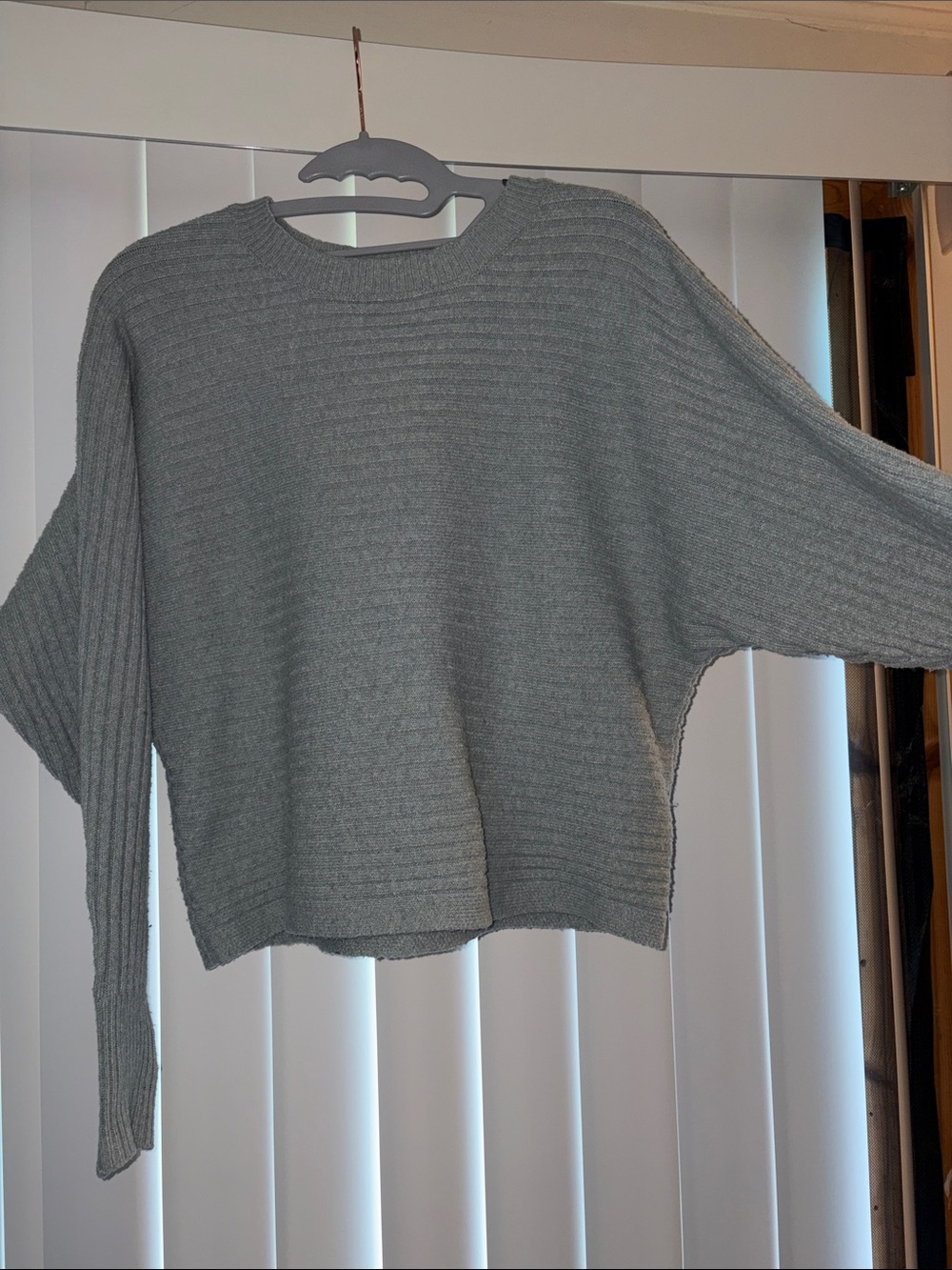 Pink Rose Bat Wing Cross Ribbed Sweater XS Blue